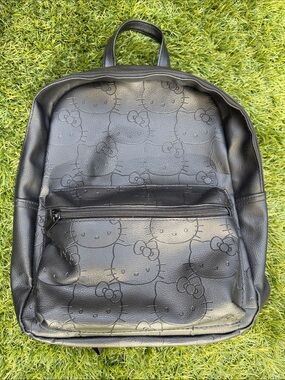 Hello Kitty Sanrio Faux leather Black Embossed Backpack All Over Print